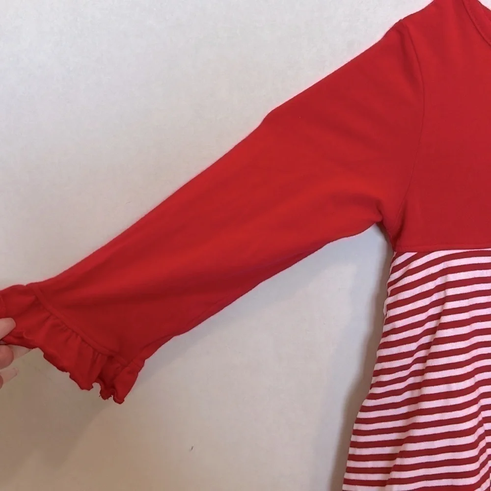 Just Blanks Valentines Red & White Striped Ruffled Twirl Dress Size 2 EUC